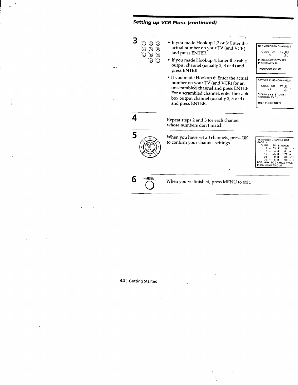 Setting up vcr plus* (continued) | Sony SLV-688HF User Manual | Page 44 / 79