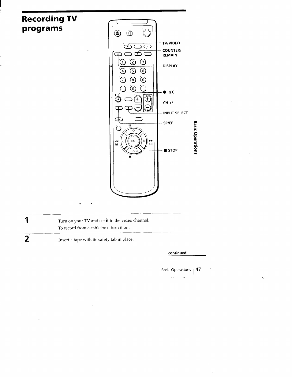 Recording tv programs, Continued | Sony SLV-688HF User Manual | Page 47 / 79