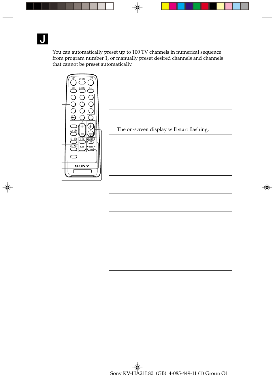 Presetting channels | Sony KV-HA14L80 User Manual | Page 11 / 15
