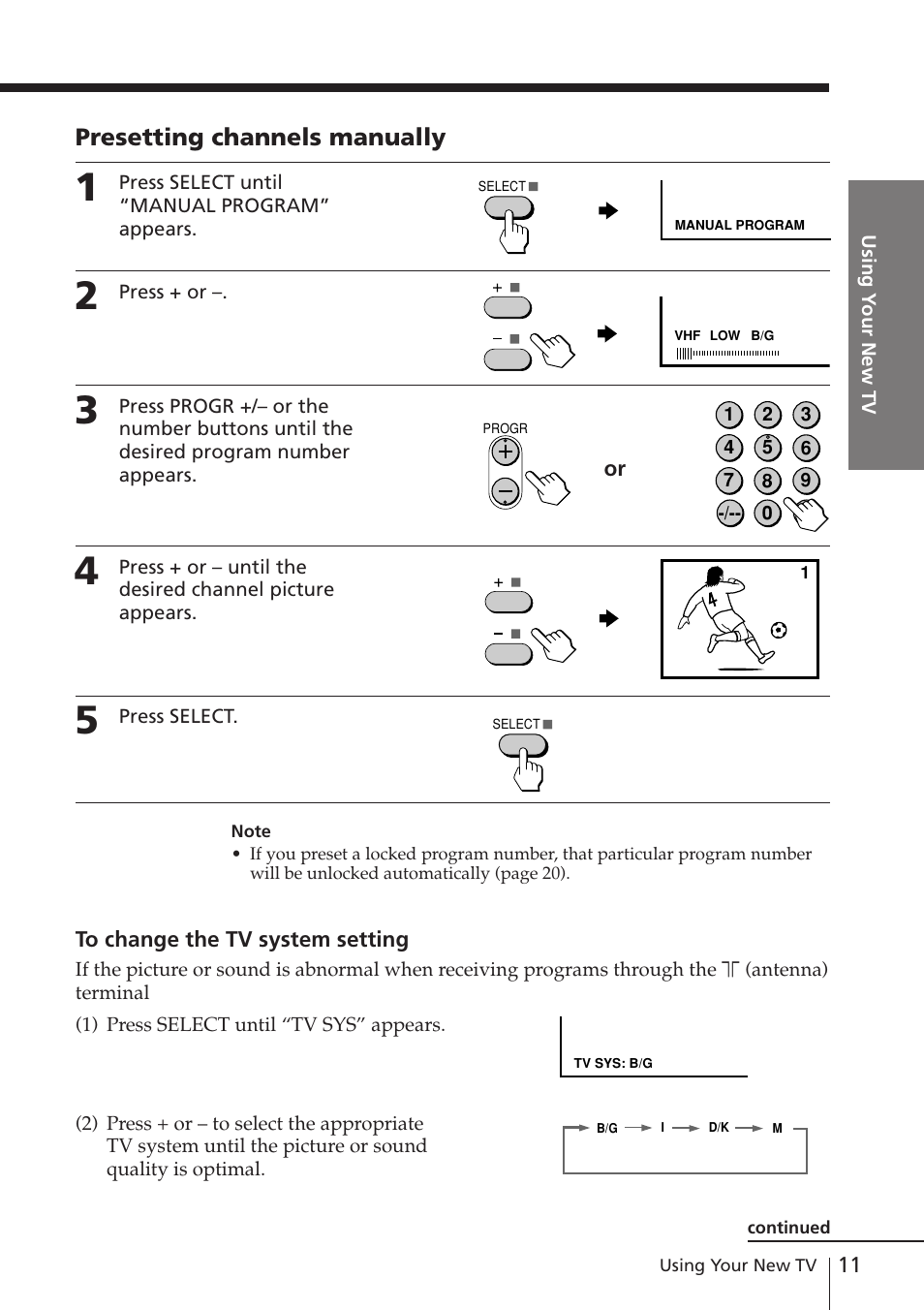 Presetting channels manually | Sony KV-XA21M80 User Manual | Page 11 / 29