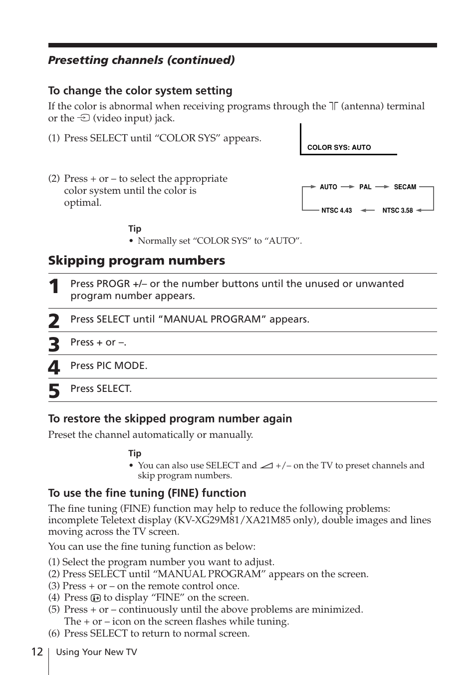 Sony KV-XA21M80 User Manual | Page 12 / 29