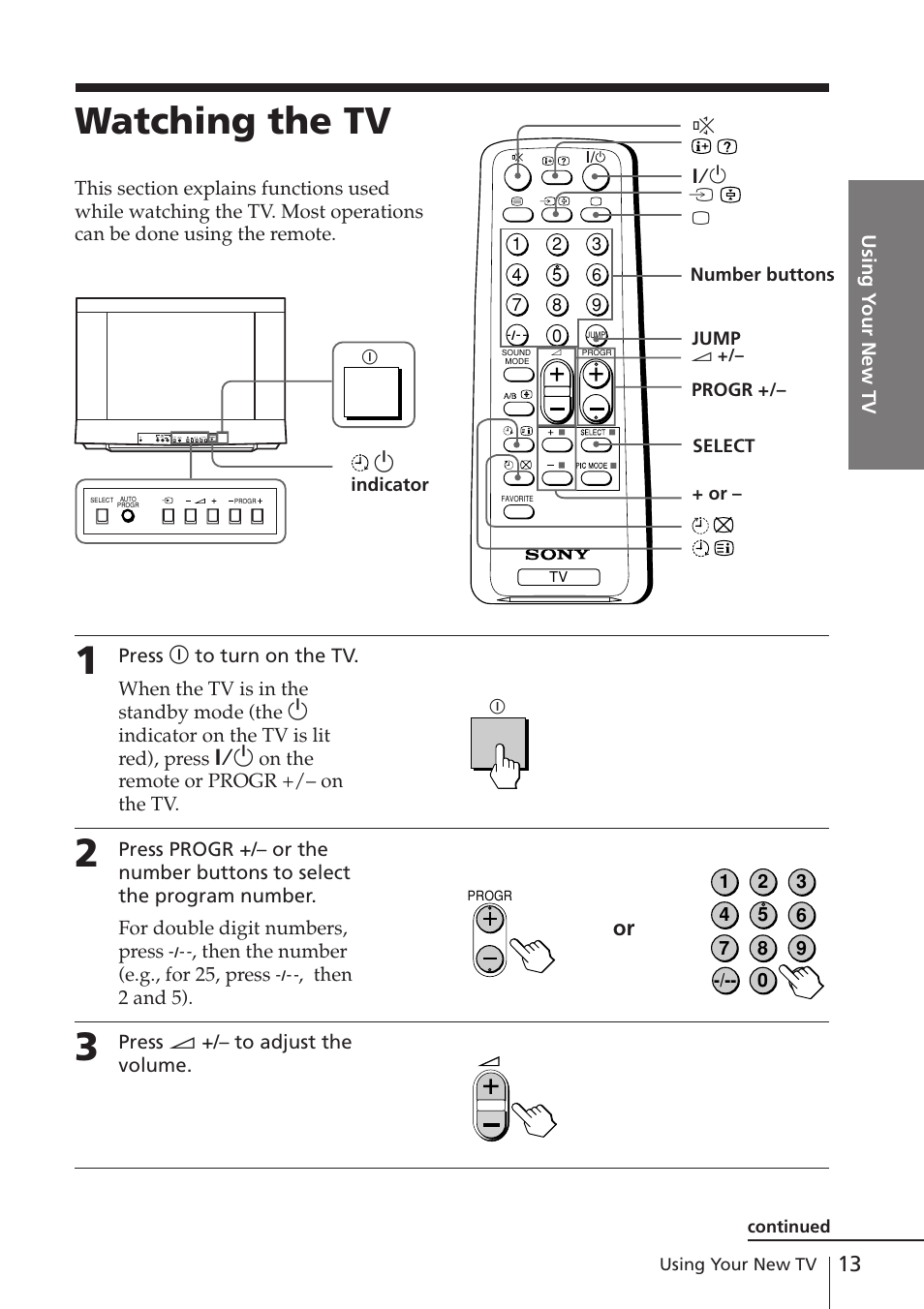 Watching the tv | Sony KV-XA21M80 User Manual | Page 13 / 29