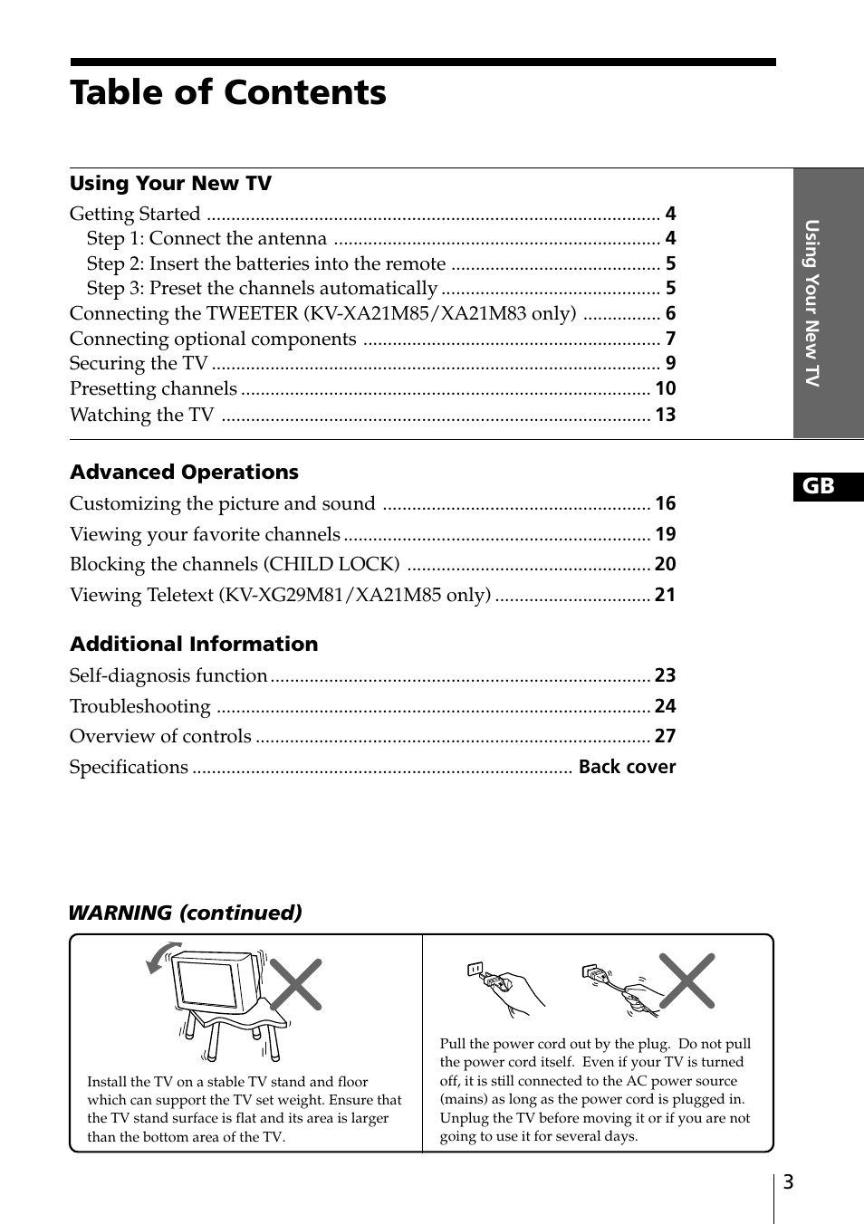 Sony KV-XA21M80 User Manual | Page 3 / 29