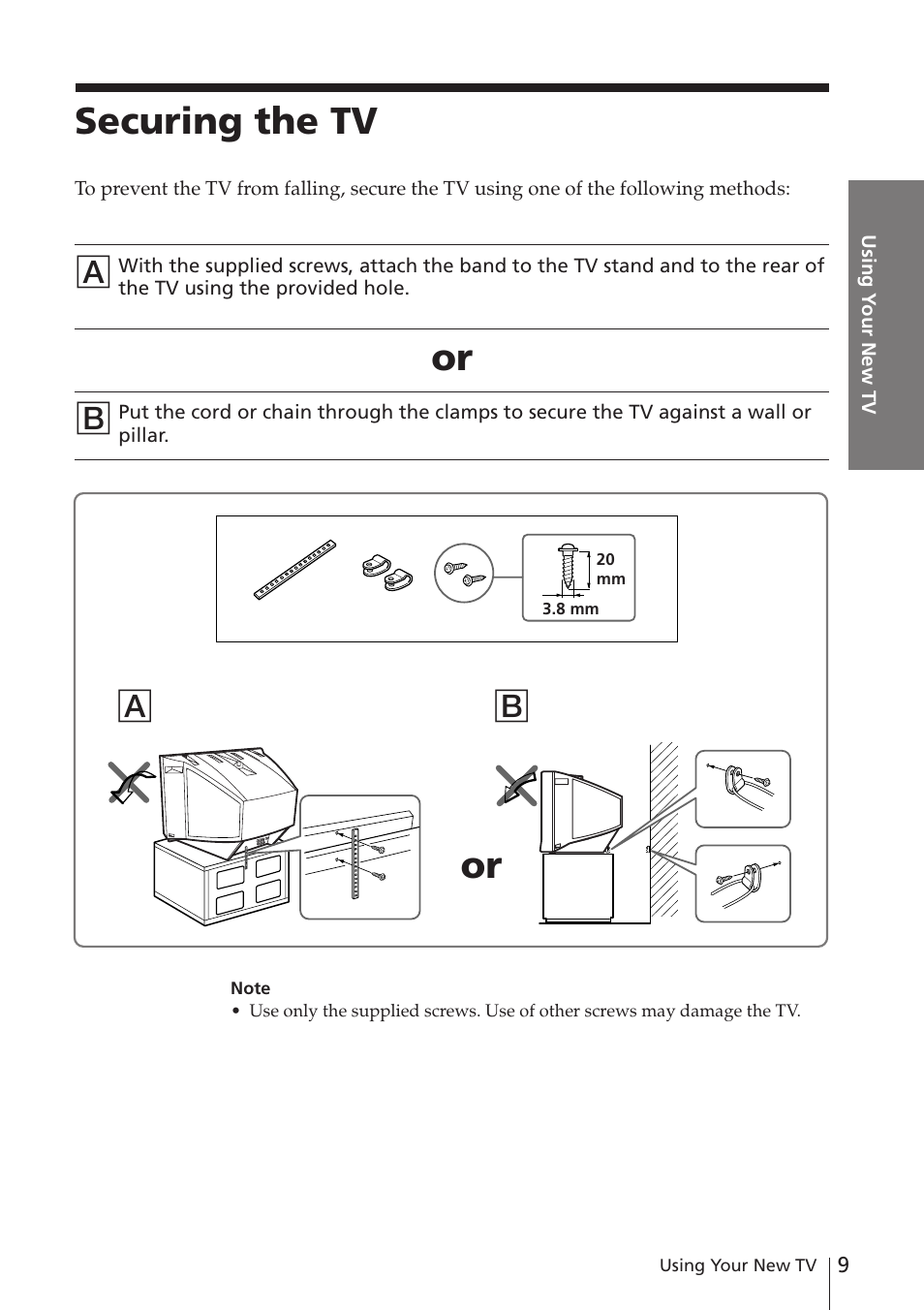Securing the tv | Sony KV-XA21M80 User Manual | Page 9 / 29