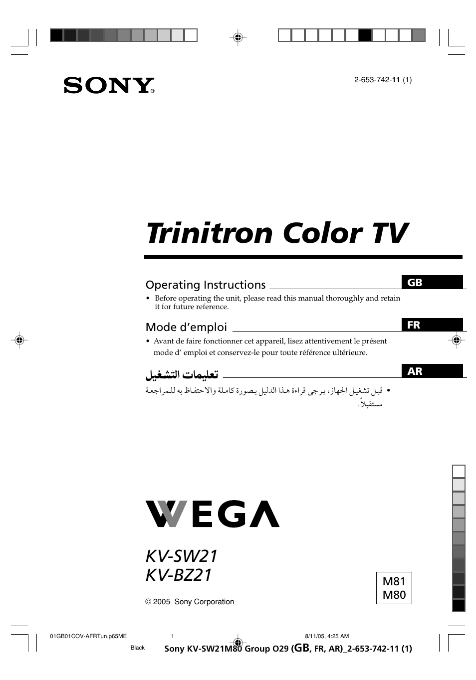 Sony KV-BZ21M80 User Manual | 62 pages