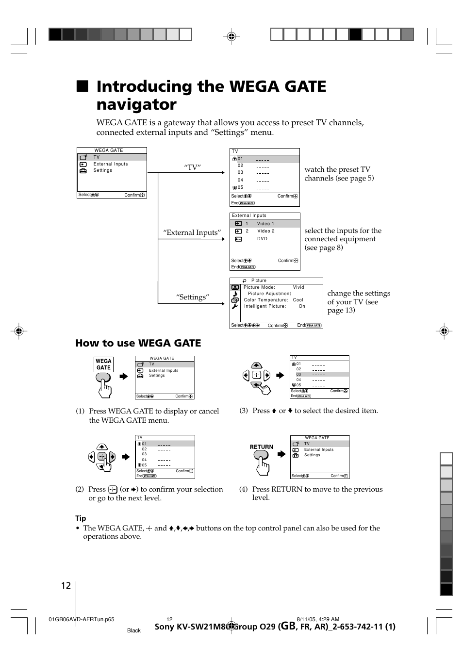 Introducing the wega gate navigator, Xintroducing the wega gate navigator, How to use wega gate | Sony KV-BZ21M80 User Manual | Page 12 / 62