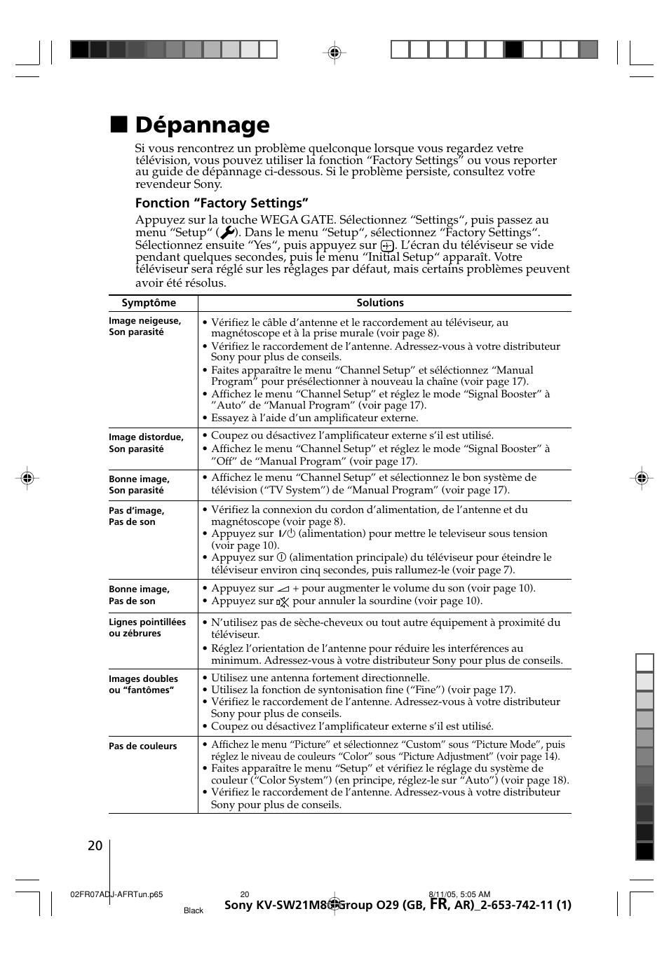 Dépannage, Xdépannage | Sony KV-BZ21M80 User Manual | Page 40 / 62