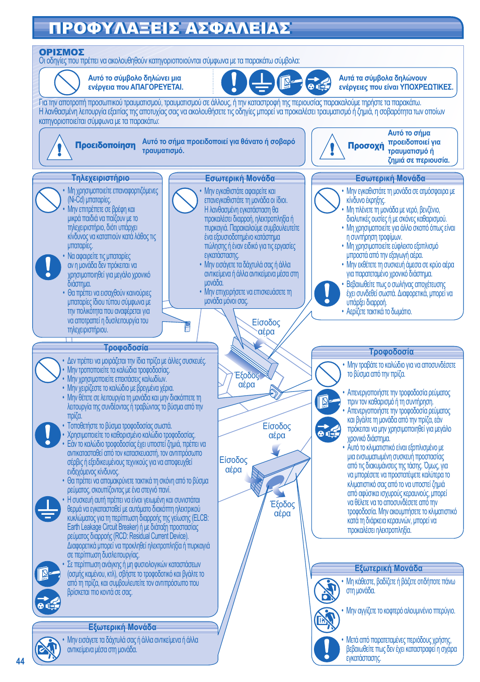 Προφυλαξεισ ασφαλειασ | Panasonic CSTE12HKE User Manual | Page 44 / 56