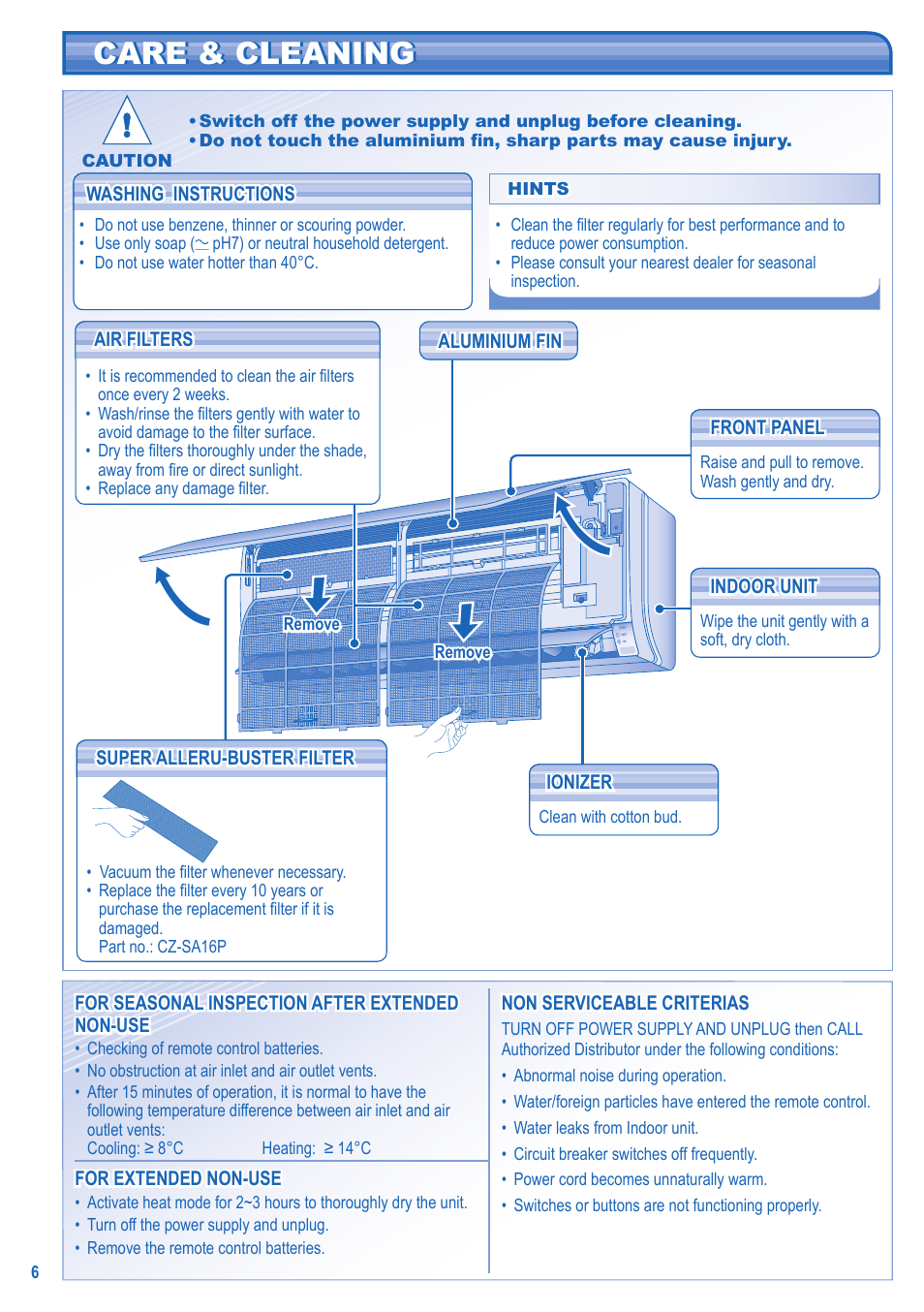 Care & cleaning | Panasonic CSTE12HKE User Manual | Page 6 / 56