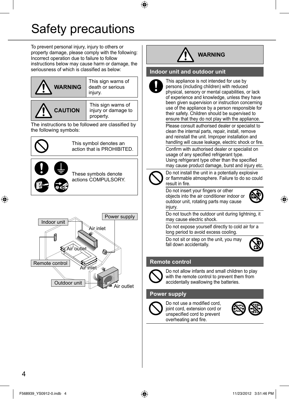 Safety precautions | Panasonic CU2RE18PBE User Manual | Page 4 / 52