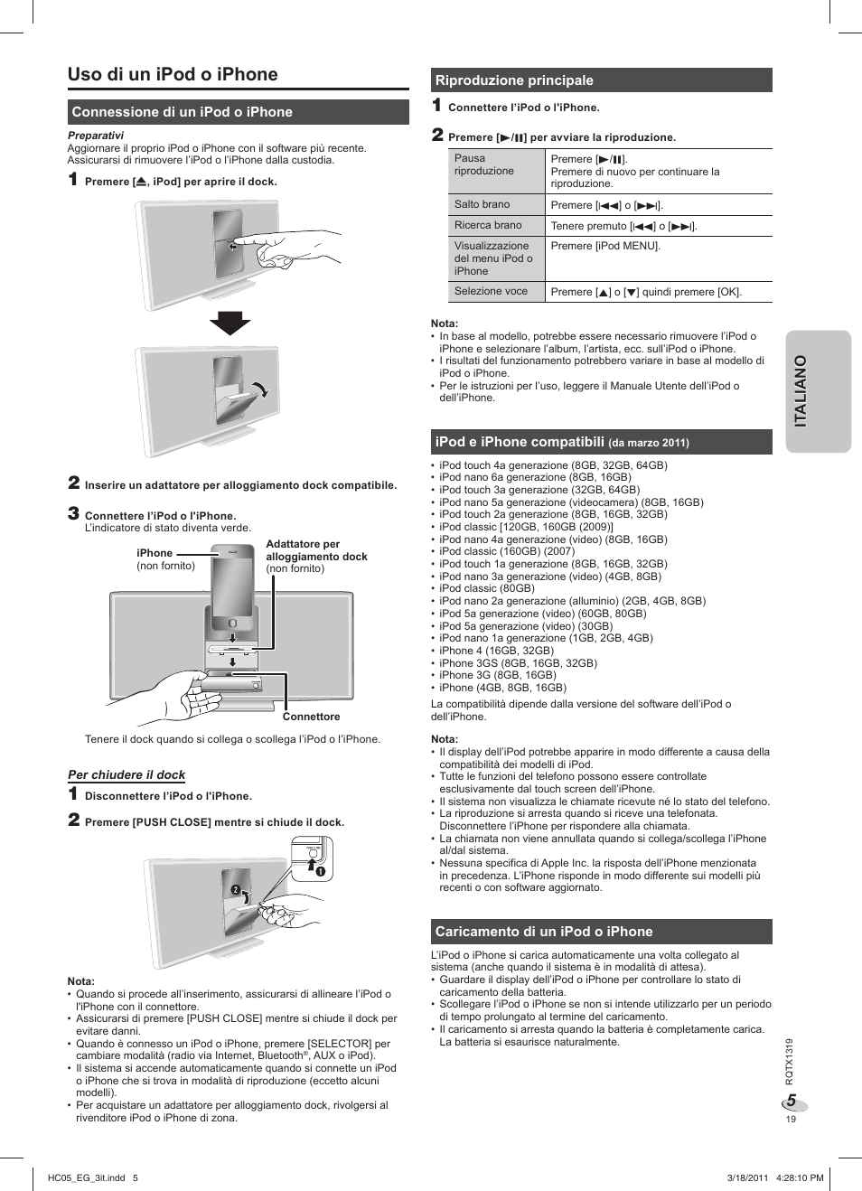 Uso di un ipod o iphone, It aliano it aliano | Panasonic SCHC05EG User Manual | Page 19 / 52
