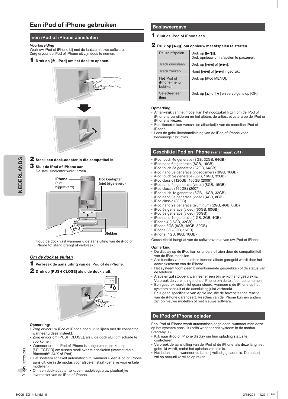 Een ipod of iphone gebruiken, Nederlandsnederlands | Panasonic SCHC05EG User Manual | Page 26 / 52