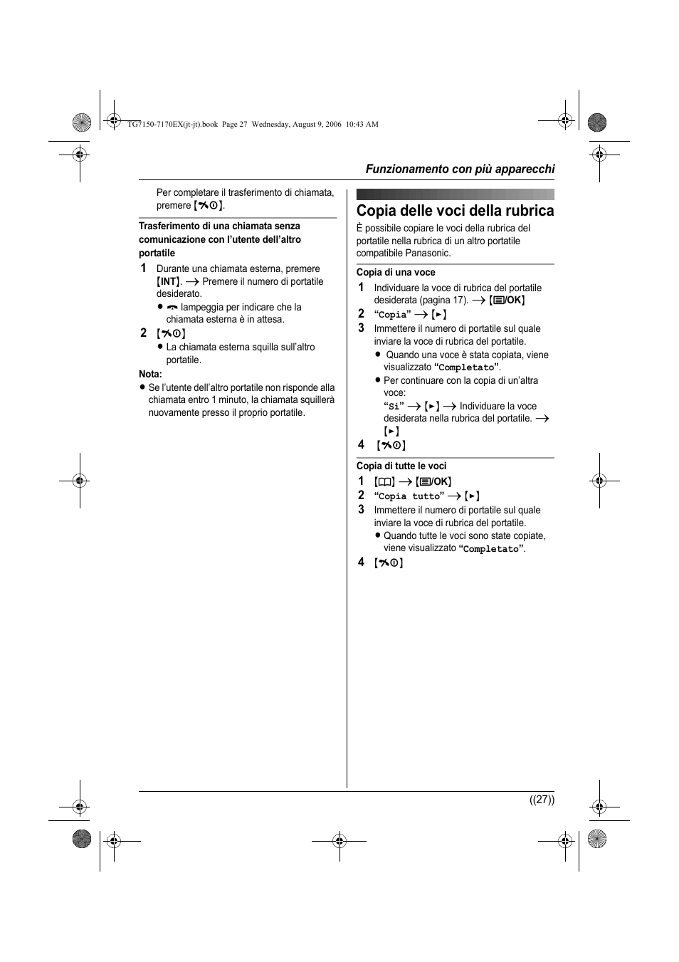 Copia delle voci della rubrica | Panasonic KXTG7150EX User Manual | Page 135 / 216