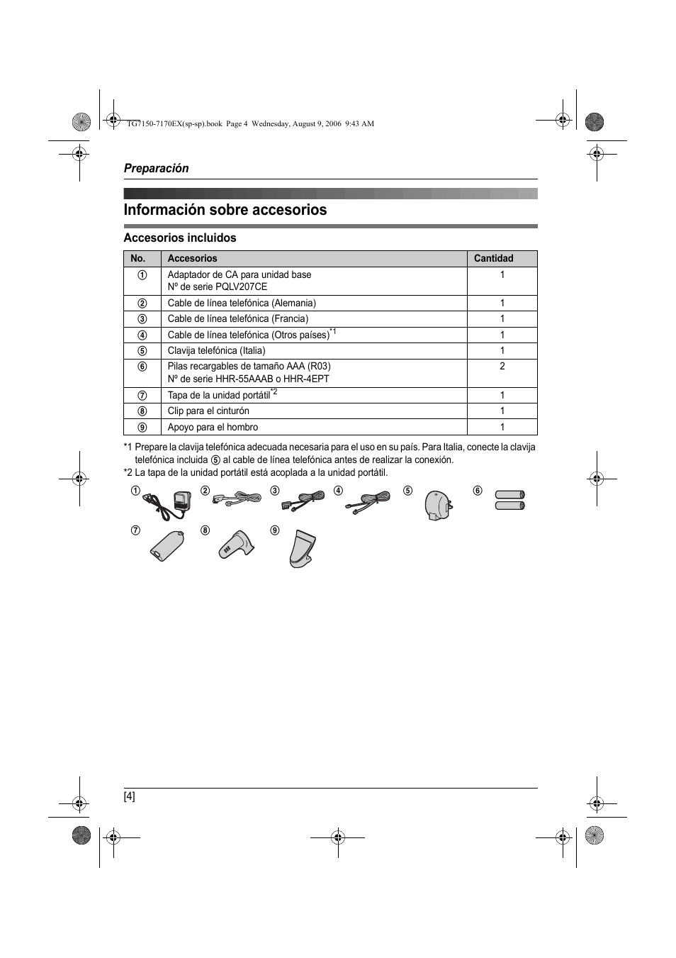 Información sobre accesorios | Panasonic KXTG7150EX User Manual | Page 148 / 216