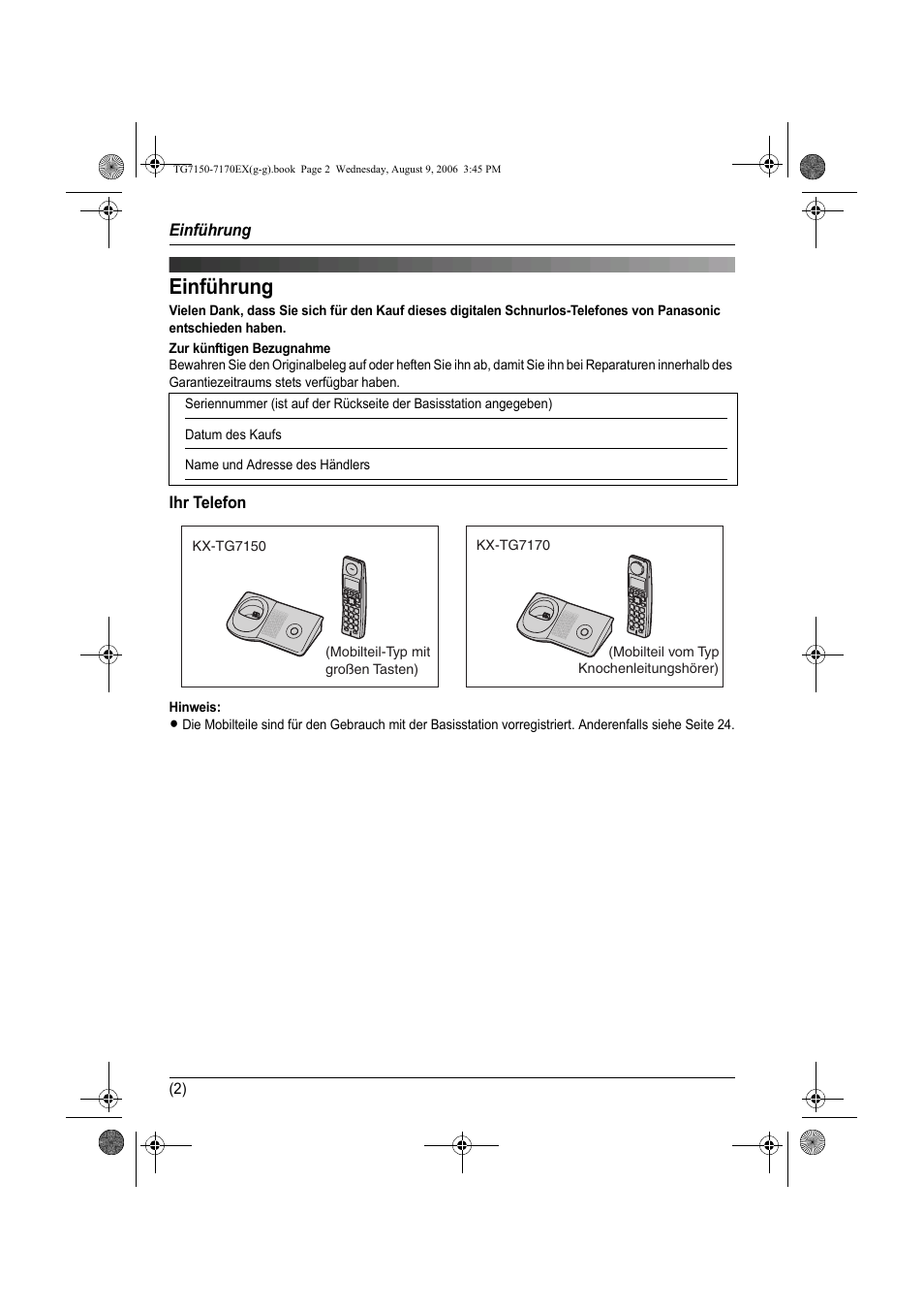 Einführung, Introduction, Introduzione | Introducción | Panasonic KXTG7150EX User Manual | Page 38 / 216