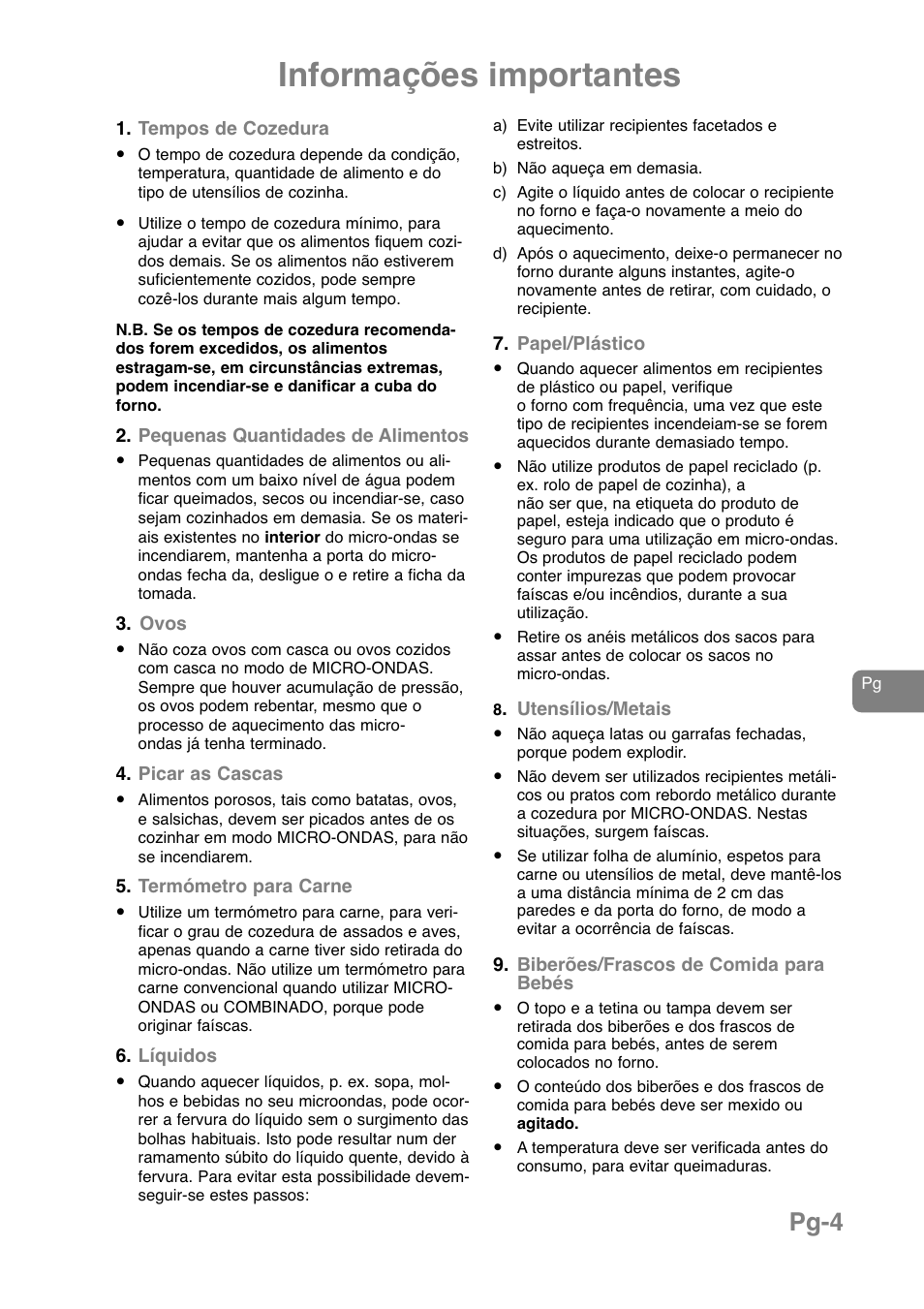 Informações importantes, Pg-4 | Panasonic NNJ169MMWPG User Manual | Page 146 / 374