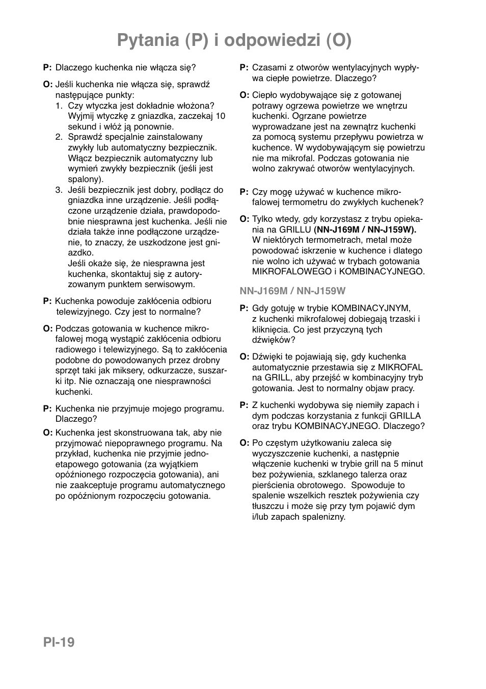 Pytania (p) i odpowiedzi (o), Pl-19 | Panasonic NNJ169MMWPG User Manual | Page 184 / 374