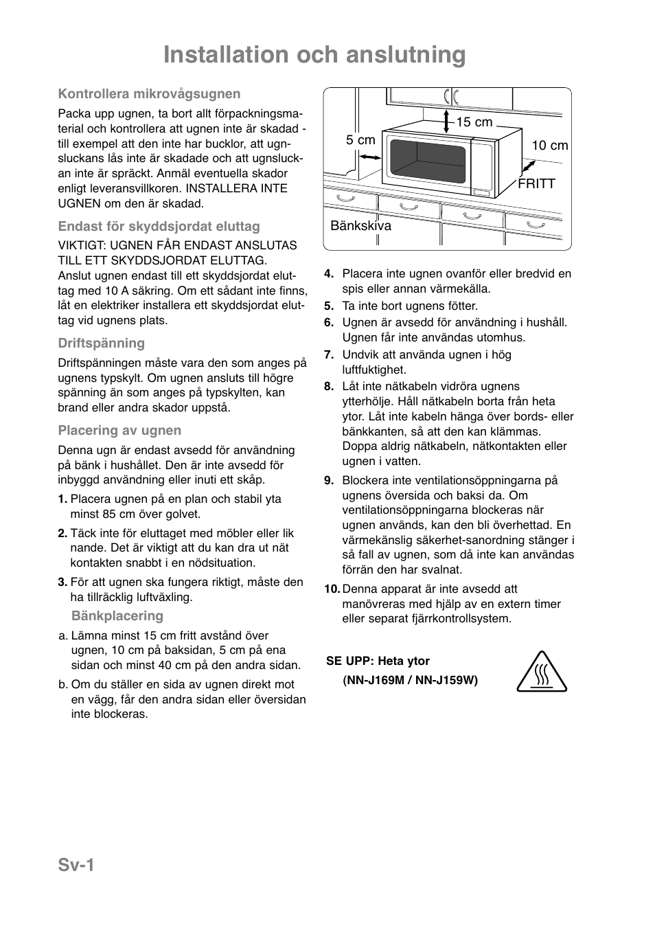 Installation och anslutning, Sv-1 | Panasonic NNJ169MMWPG User Manual | Page 190 / 374