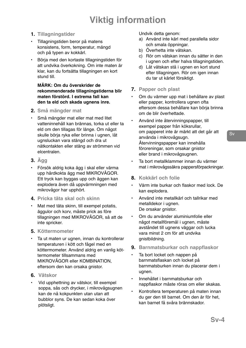 Viktig information, Sv-4 | Panasonic NNJ169MMWPG User Manual | Page 193 / 374