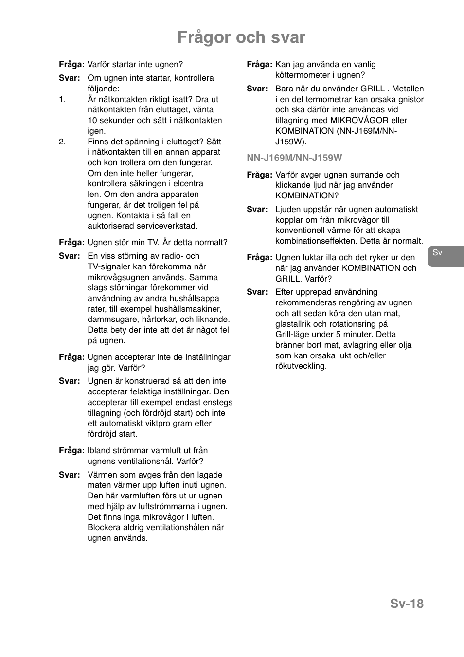 Frågor och svar, Sv-18 | Panasonic NNJ169MMWPG User Manual | Page 207 / 374