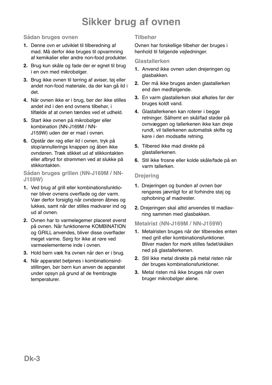 Sikker brug af ovnen, Dk-3 | Panasonic NNJ169MMWPG User Manual | Page 215 / 374