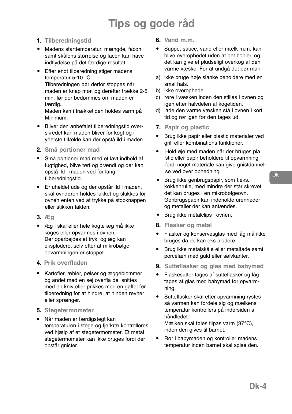 Tips og gode råd, Dk-4 | Panasonic NNJ169MMWPG User Manual | Page 216 / 374