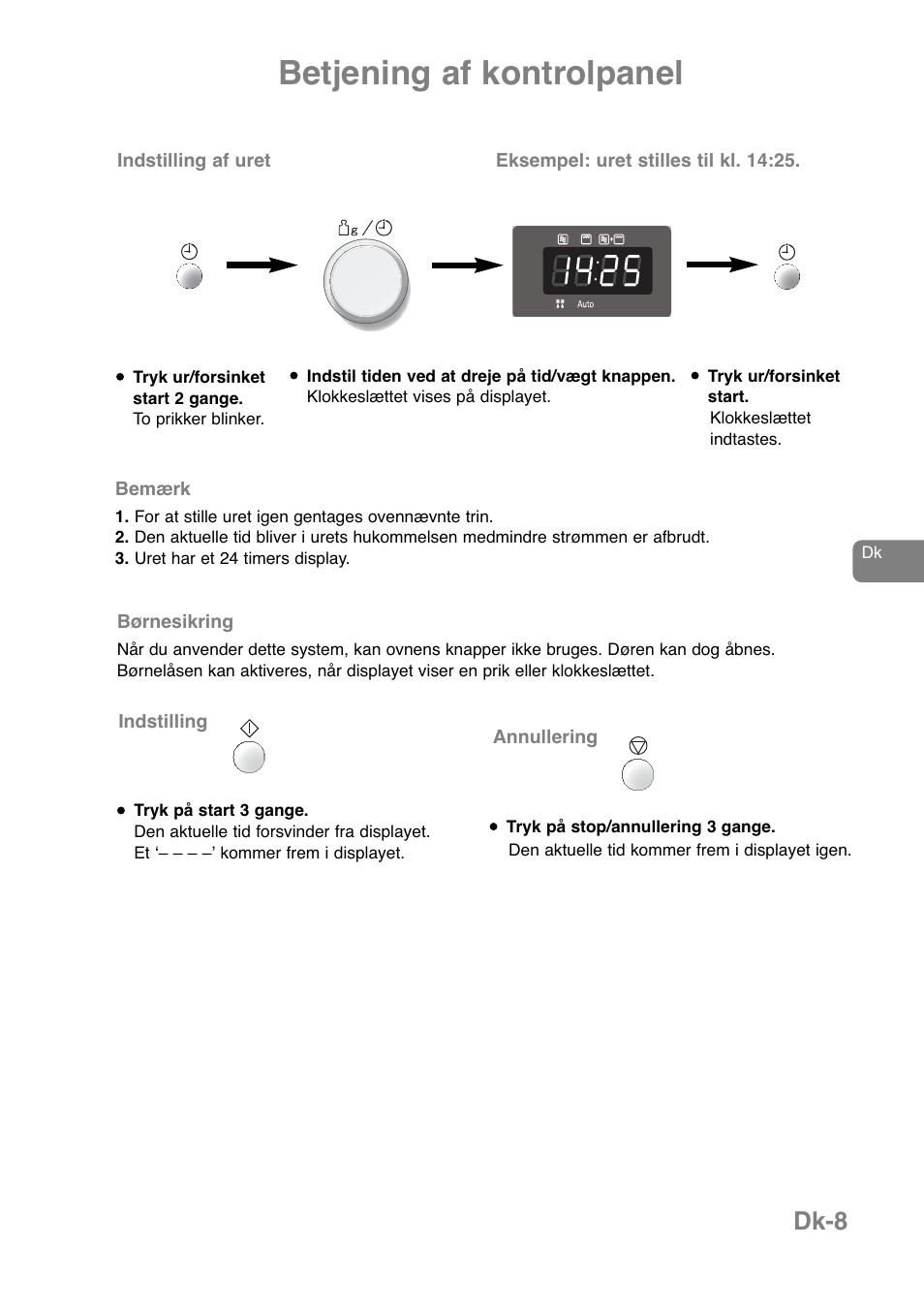 Betjening af kontrolpanel, Dk-8 | Panasonic NNJ169MMWPG User Manual | Page 220 / 374