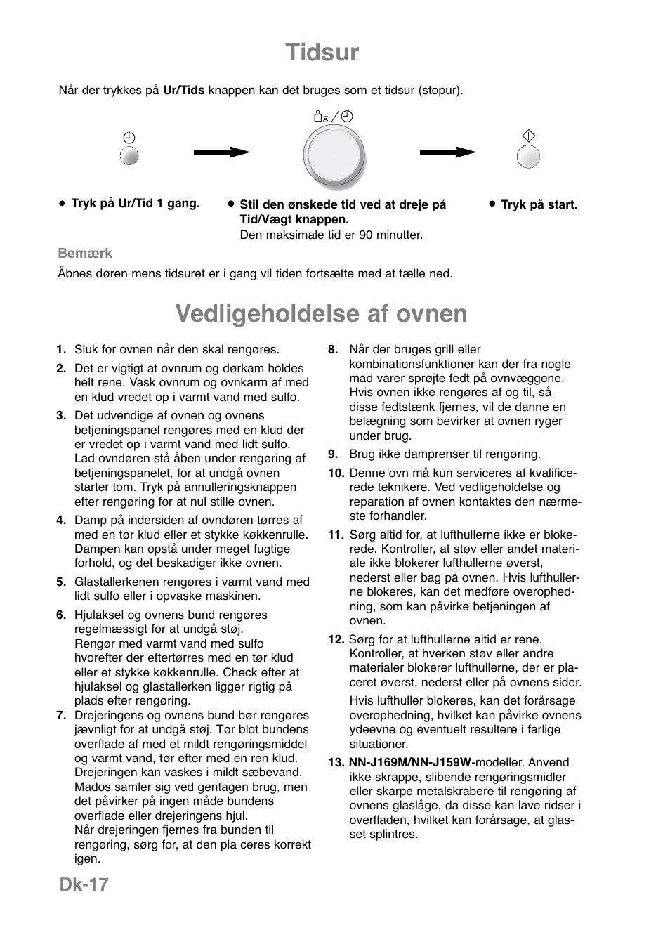 Tidsur, Vedligeholdelse af ovnen, Dk-17 | Panasonic NNJ169MMWPG User Manual | Page 229 / 374