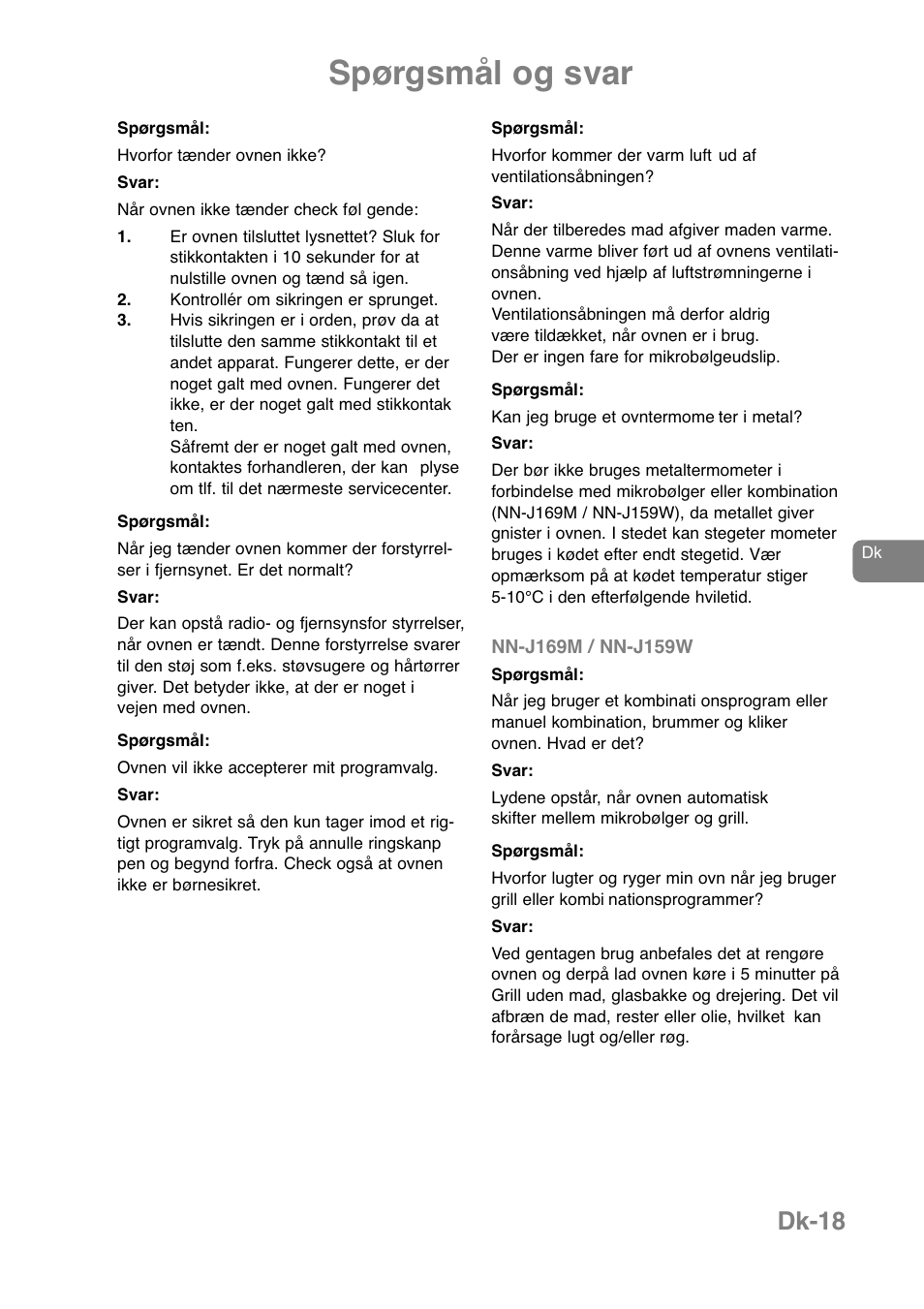 Spørgsmål og svar, Dk-18 | Panasonic NNJ169MMWPG User Manual | Page 230 / 374