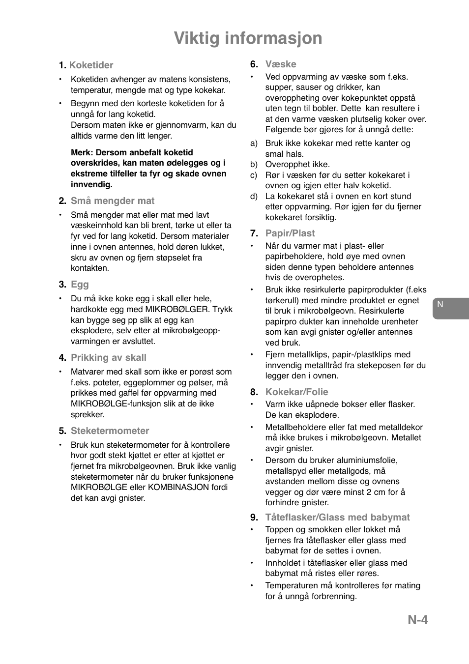Viktig informasjon | Panasonic NNJ169MMWPG User Manual | Page 239 / 374