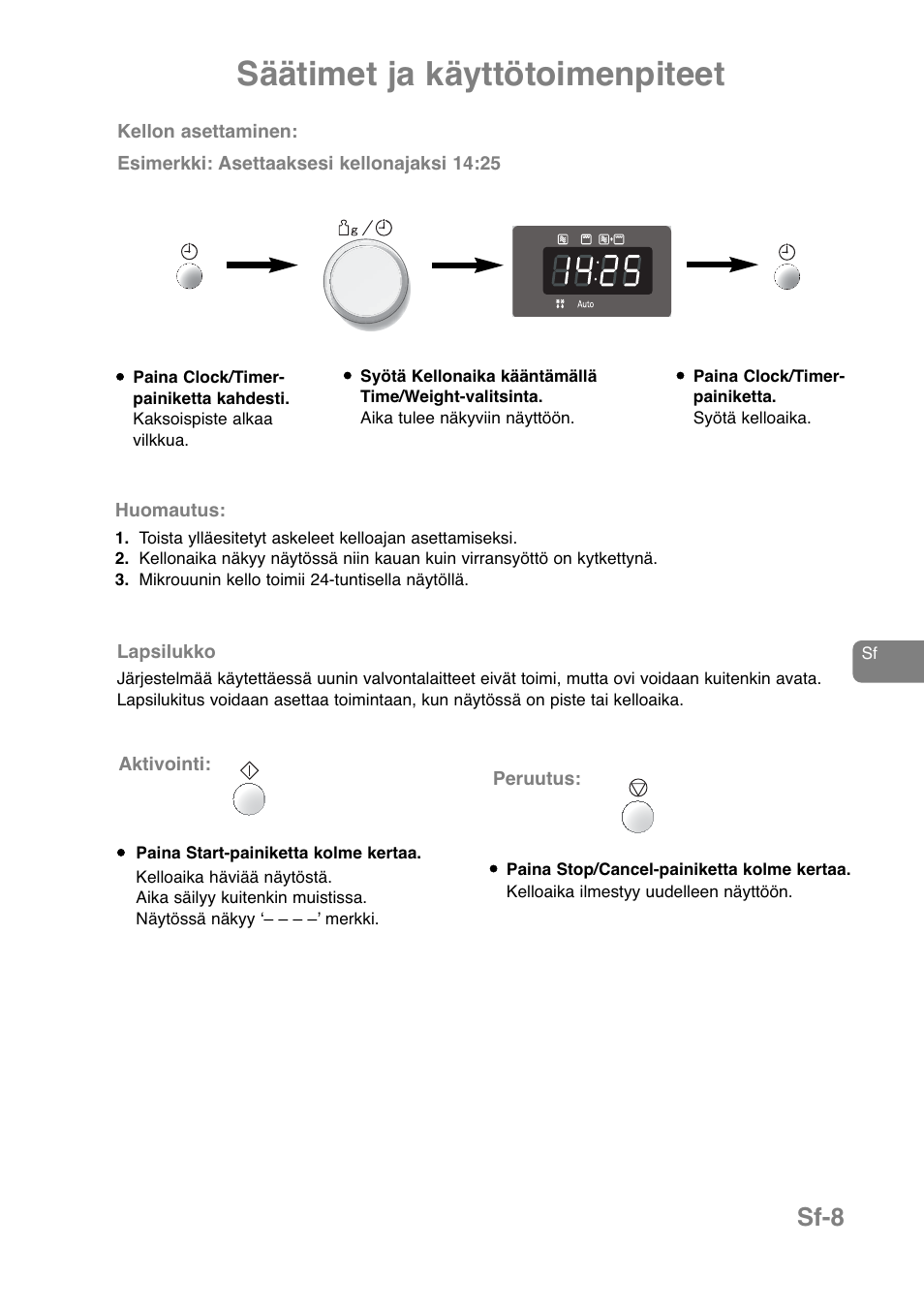 Säätimet ja käyttötoimenpiteet, Sf-8 | Panasonic NNJ169MMWPG User Manual | Page 266 / 374