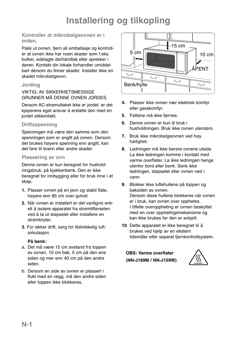 Installering og tilkopling | Panasonic NNJ169MMWPG User Manual | Page 27 / 374