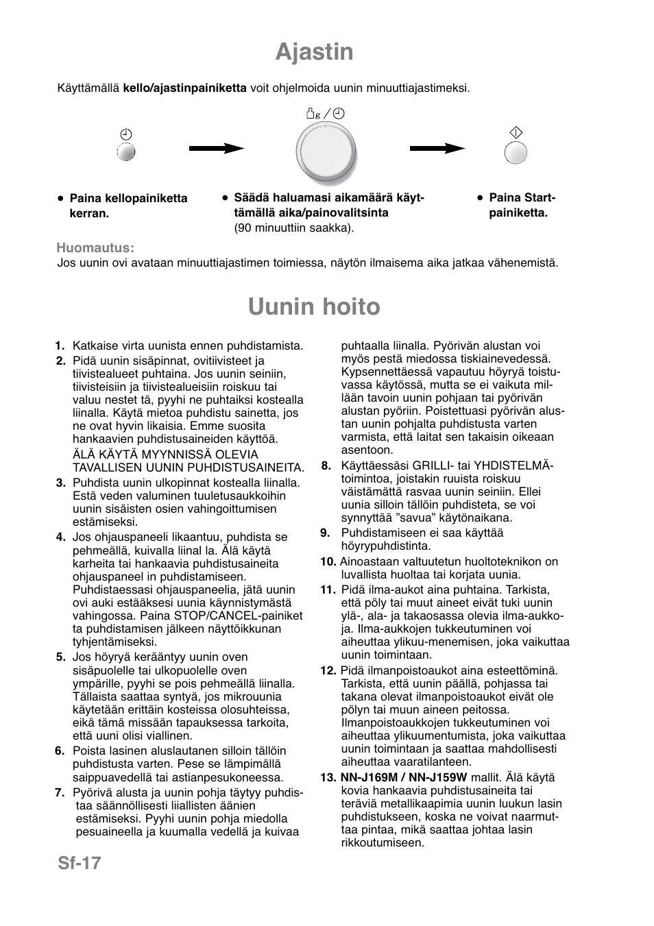 Ajastin, Uunin hoito, Sf-17 | Panasonic NNJ169MMWPG User Manual | Page 275 / 374