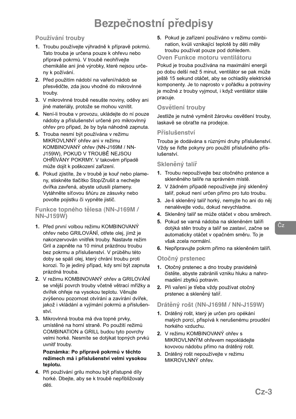 Bezpečnostní předpisy, Cz-3 | Panasonic NNJ169MMWPG User Manual | Page 284 / 374