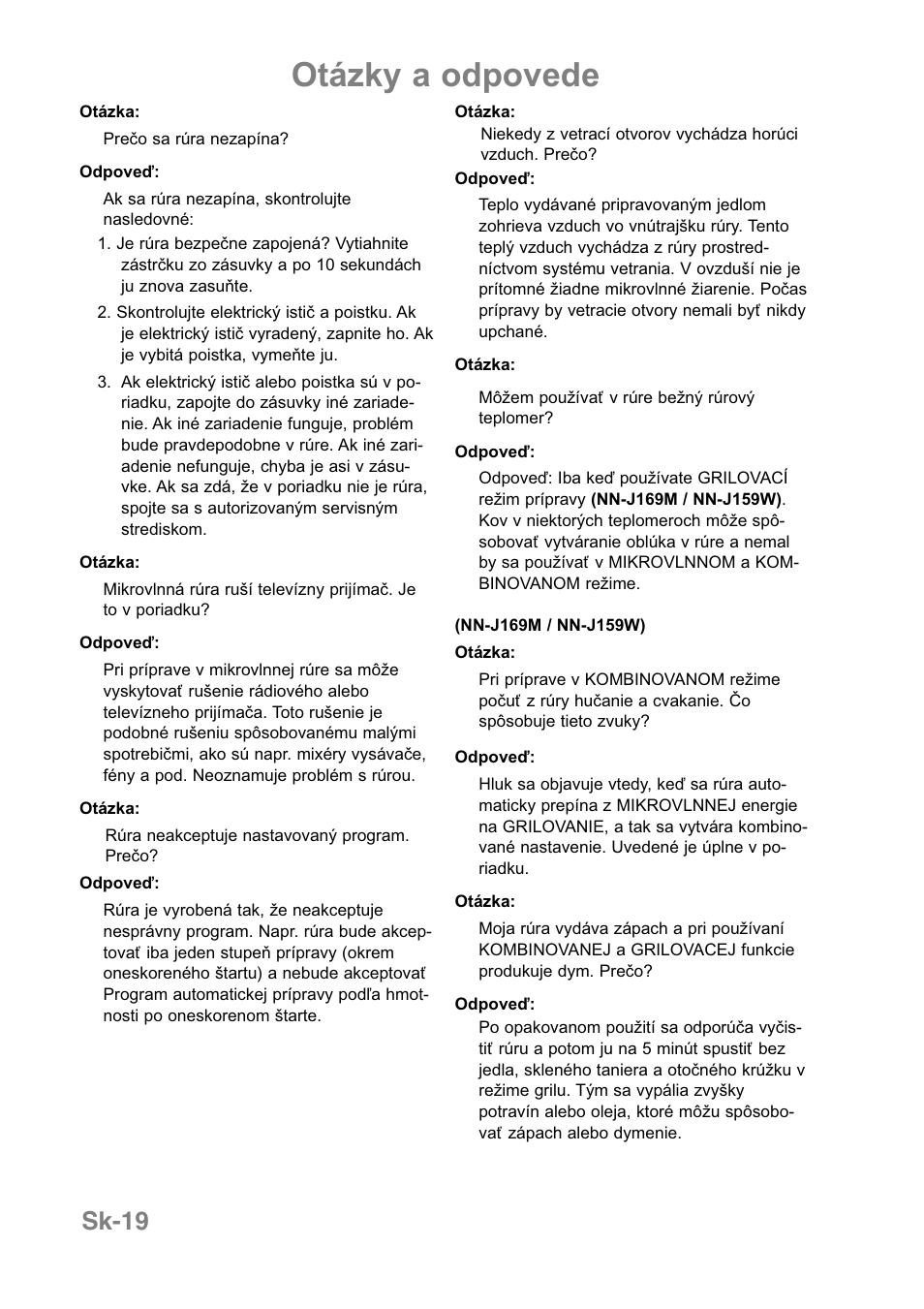 Otázky a odpovede, Sk-19 | Panasonic NNJ169MMWPG User Manual | Page 324 / 374