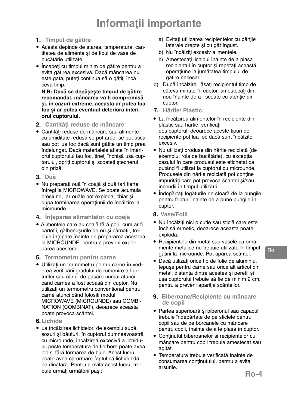 Informaţii importante, Ro-4 | Panasonic NNJ169MMWPG User Manual | Page 333 / 374