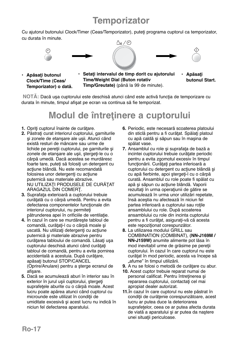 Temporizator, Modul de întreţinere a cuptorului, Ro-17 | Panasonic NNJ169MMWPG User Manual | Page 346 / 374
