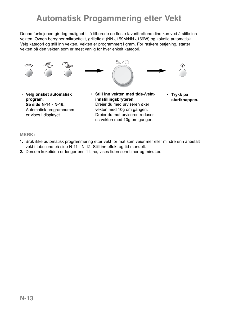 Automatisk progammering etter vekt, N-13 | Panasonic NNJ169MMWPG User Manual | Page 39 / 374