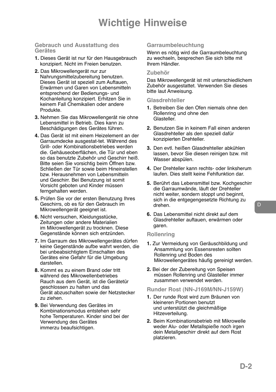 Wichtige hinweise | Panasonic NNJ169MMWPG User Manual | Page 51 / 374