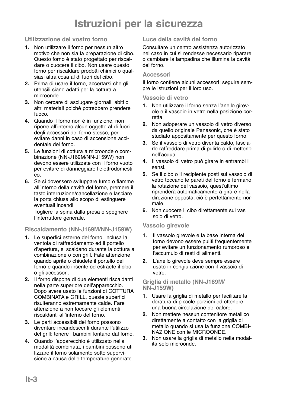Istruzioni per la sicurezza, It-3 | Panasonic NNJ169MMWPG User Manual | Page 99 / 374