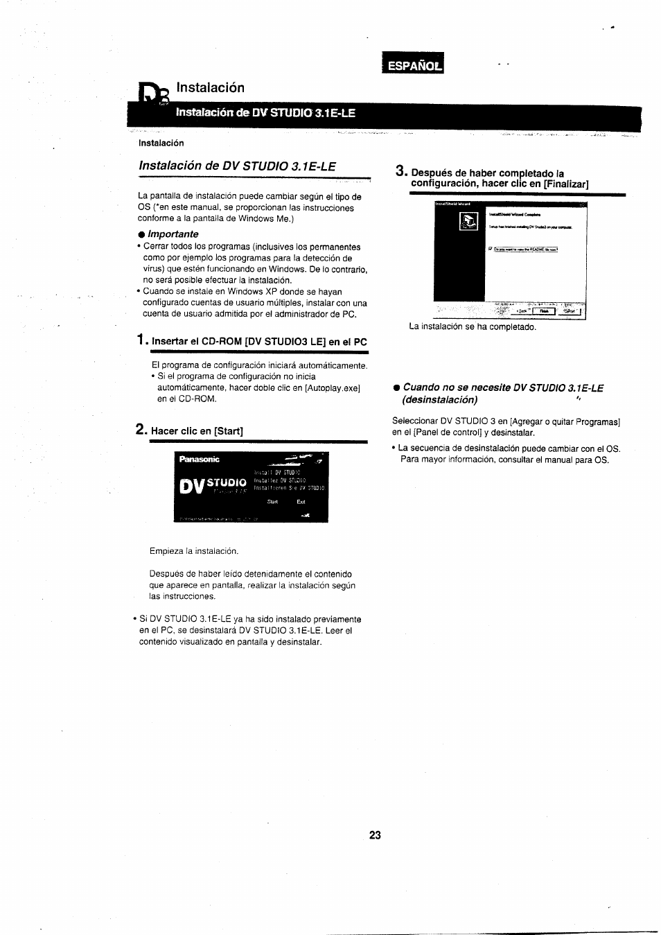 Insertar el cd-rom [dv studi03 le] en el pc, Hacer clic en [start | Panasonic VWDTA29 User Manual | Page 22 / 31