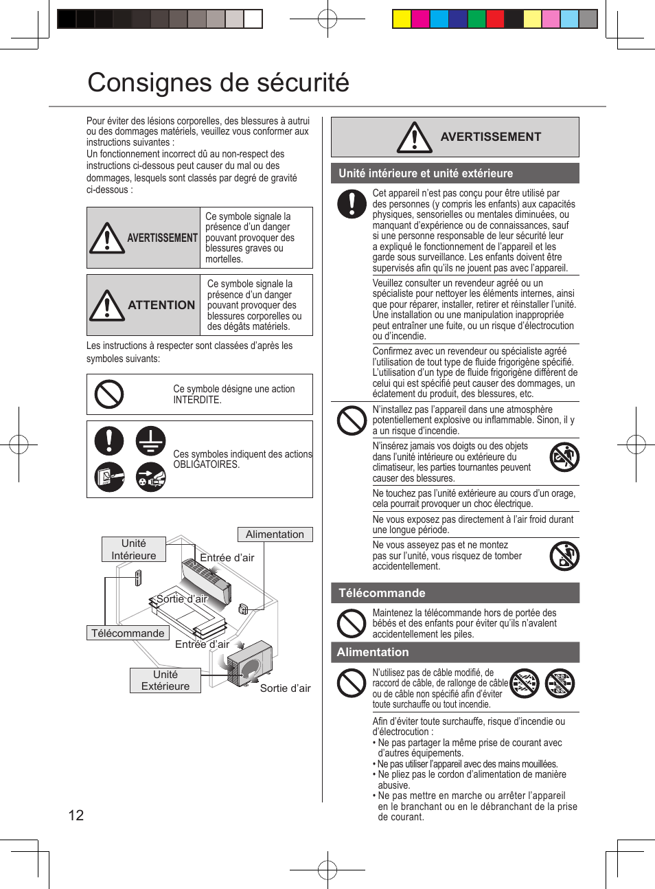 Consignes de sécurité | Panasonic CURE12PKE User Manual | Page 12 / 56