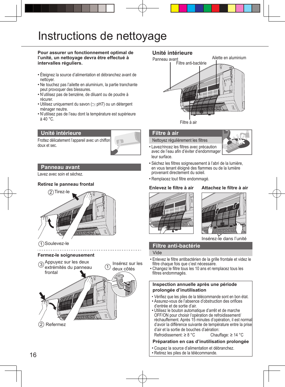 Instructions de nettoyage | Panasonic CURE12PKE User Manual | Page 16 / 56