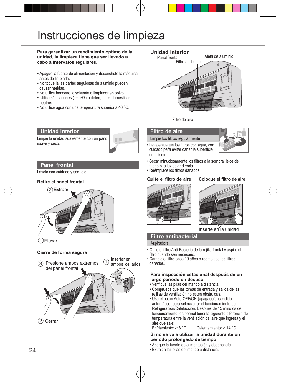 Instrucciones de limpieza | Panasonic CURE12PKE User Manual | Page 24 / 56