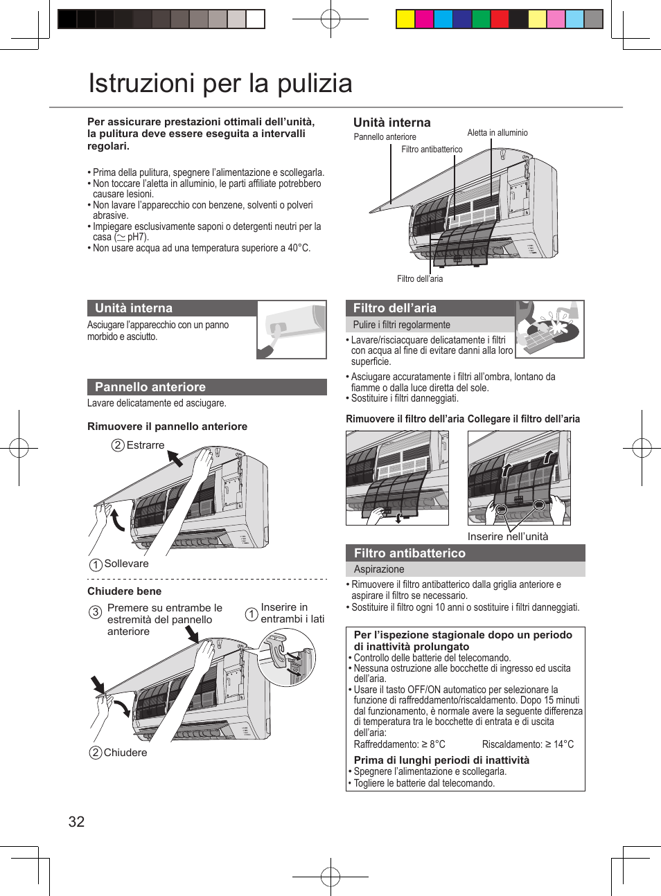 Istruzioni per la pulizia | Panasonic CURE12PKE User Manual | Page 32 / 56