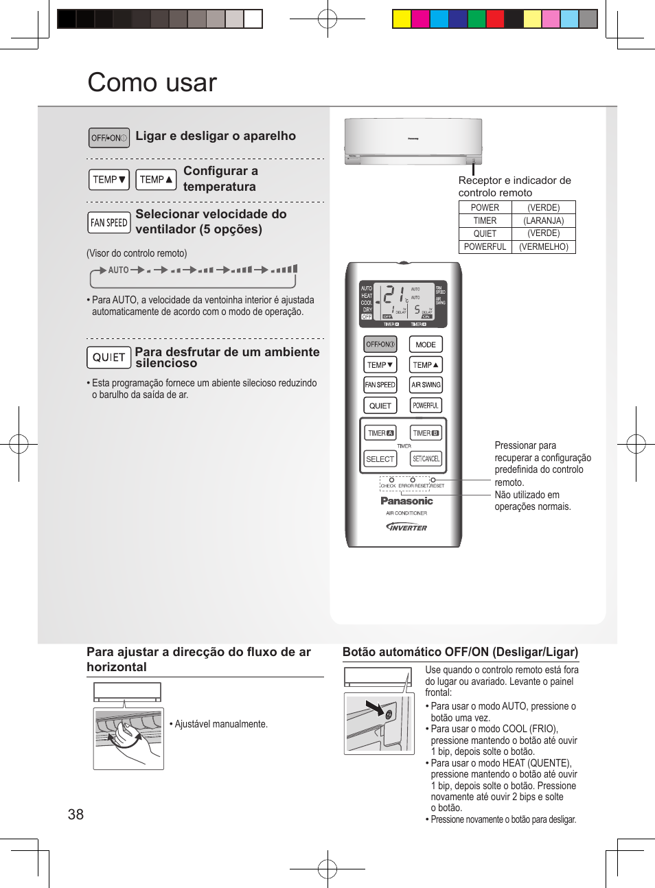 Como usar | Panasonic CURE12PKE User Manual | Page 38 / 56