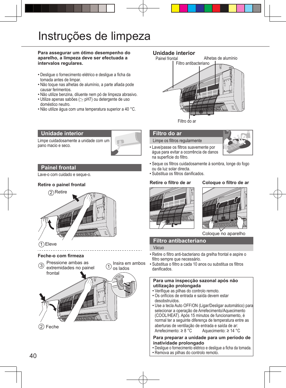 Instruções de limpeza | Panasonic CURE12PKE User Manual | Page 40 / 56