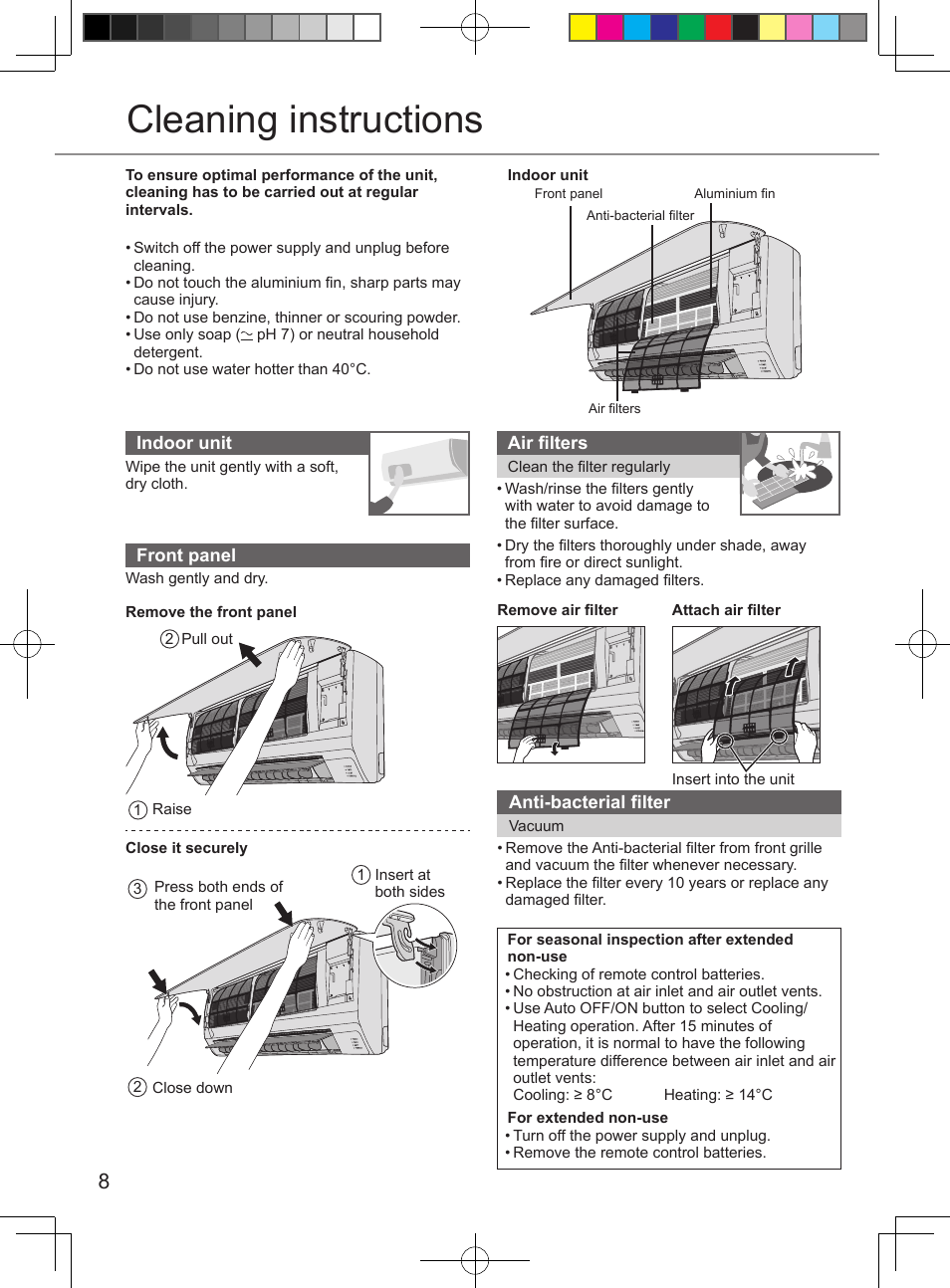 Cleaning instructions | Panasonic CURE12PKE User Manual | Page 8 / 56