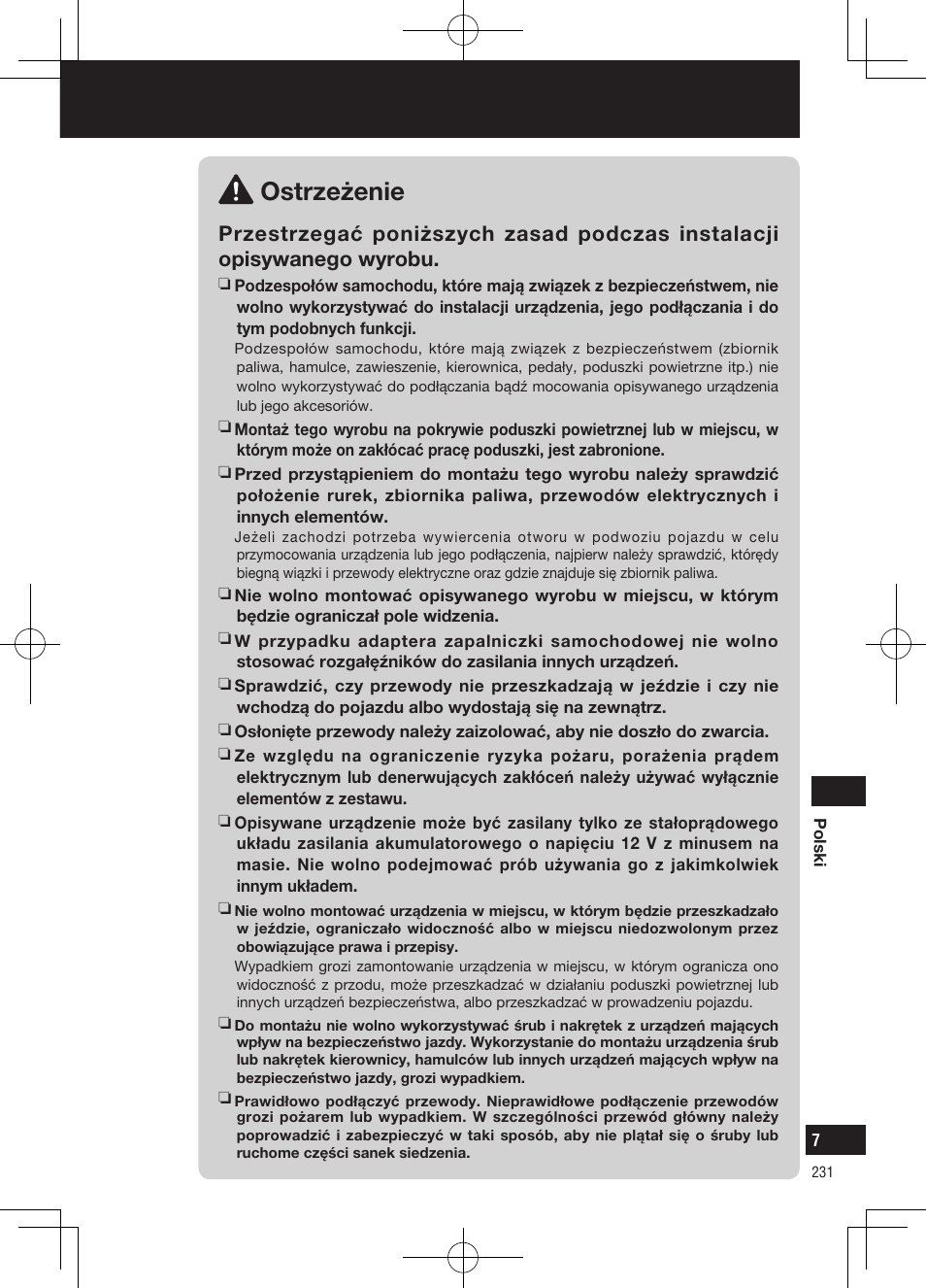 Informacje dotyczące bezpieczeństwa, Ostrzeżenie | Panasonic CNGP50N User Manual | Page 231 / 336