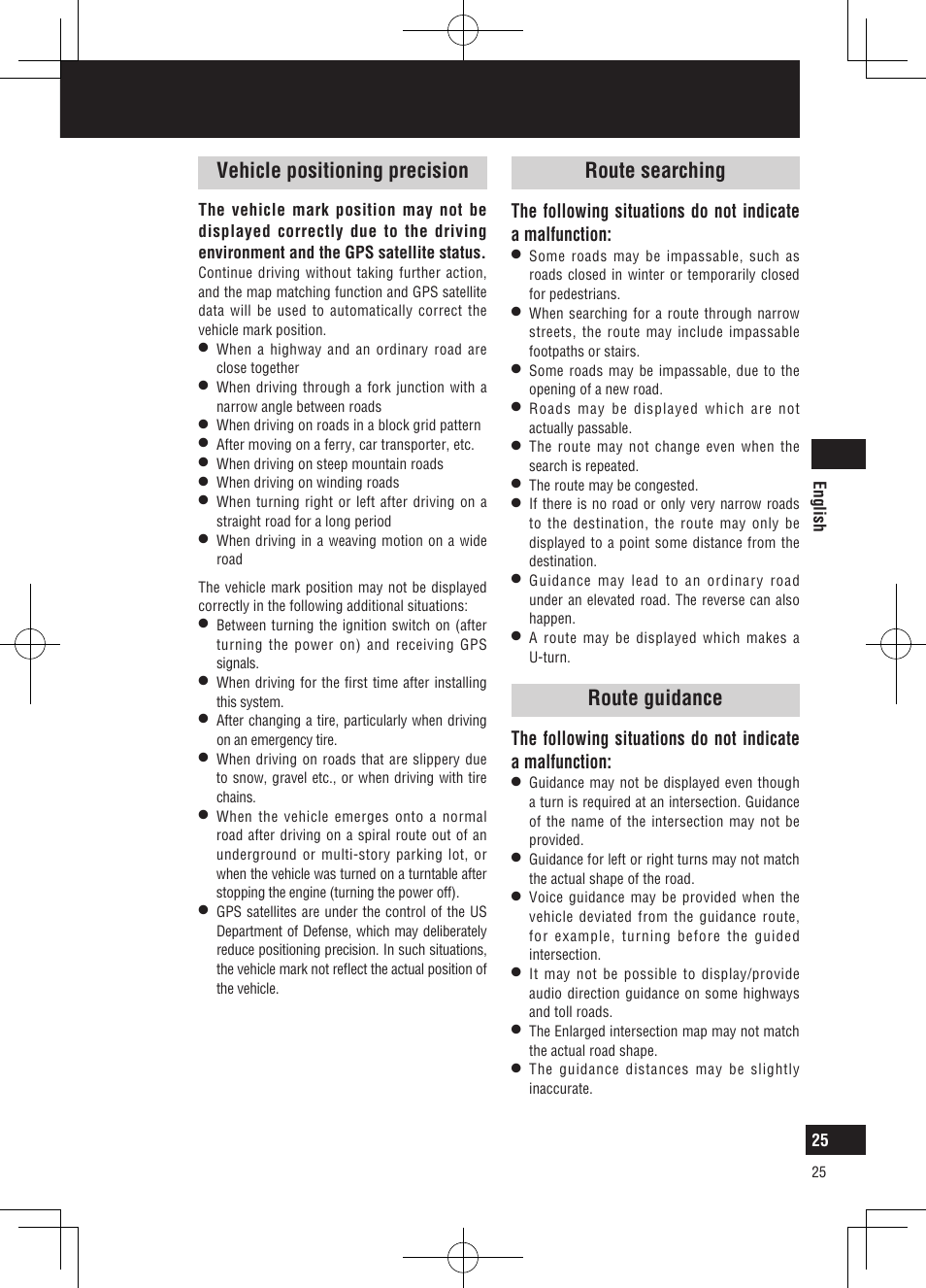 What is a navigation system, Vehicle positioning precision, Route searching | Route guidance | Panasonic CNGP50N User Manual | Page 25 / 336